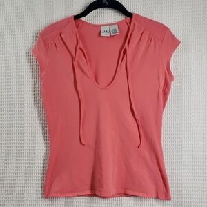 Armani Exchange Top‎ Womens Medium Pink Coral Y2K Sleeveless V Neck